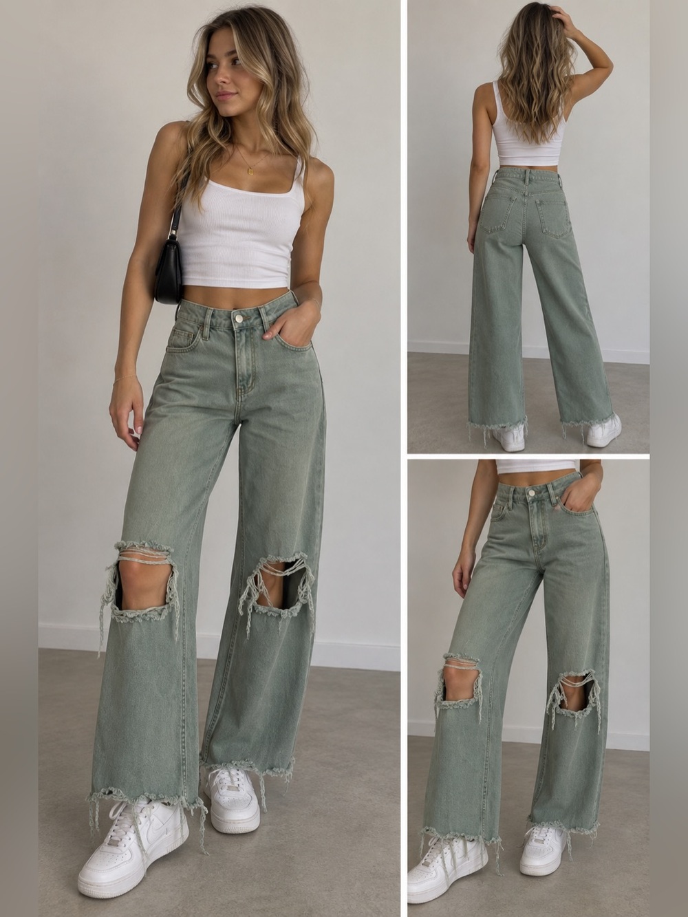 Altar’d State High Rise Distressed Wide Leg Jeans Raw Hem